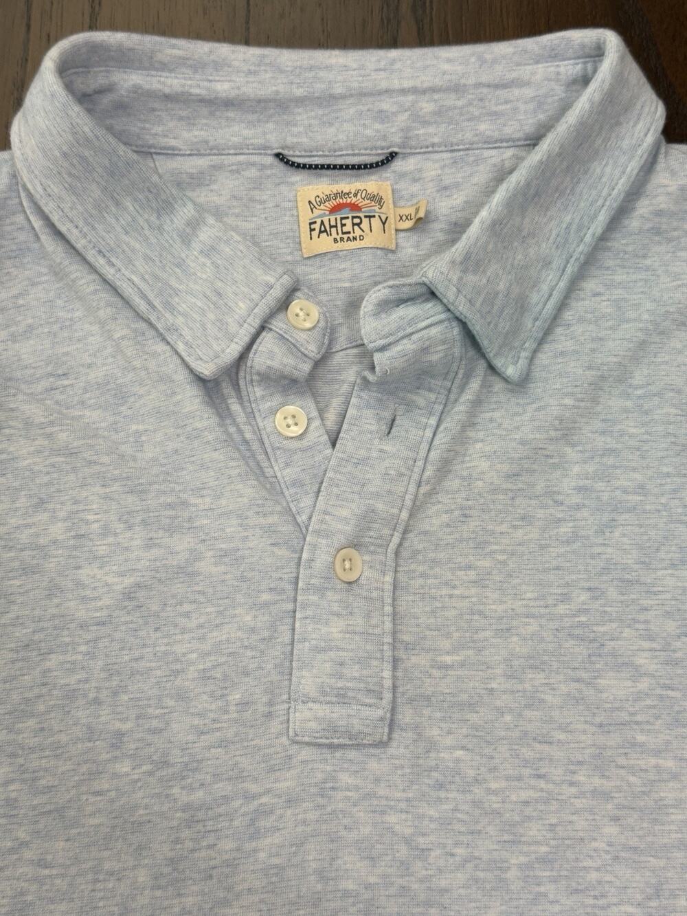 Faherty Men's Blue Short Sleeve Polo Shirt Organic Cotton Size XXL Preppy
